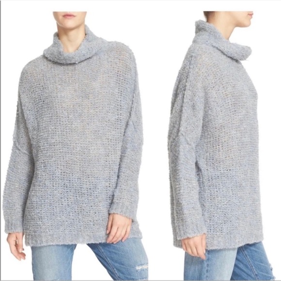 FREE PEOPLE She’s All That Turtleneck Sweater Alpaca Blend Blue size large - Picture 2 of 7